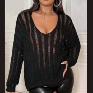 New SHEIN ICON Plus Pointelle Knit Drop Shoulder Sweater 0XL